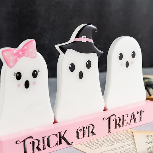 Glitzhome® 10" Halloween Wooden Epoxy Ghosts Table Decor